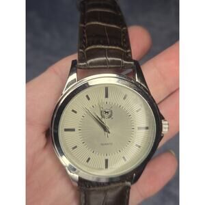 USPA Watch Corp Men's Quartz Wristwatch Brown Leather Strap Silver Dial